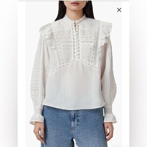 AllSaints White Heather Ruffle Top, size 6